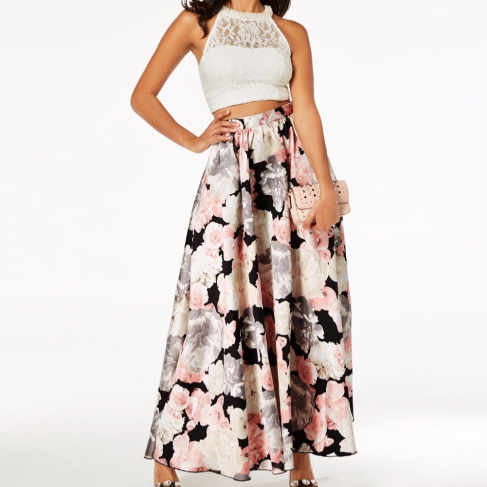 Two piece Lace Floral Prom Dress - Size 1